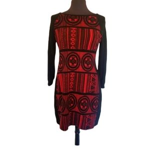 Anthropologie Knit Sweater Dress Red Black Size Medium New